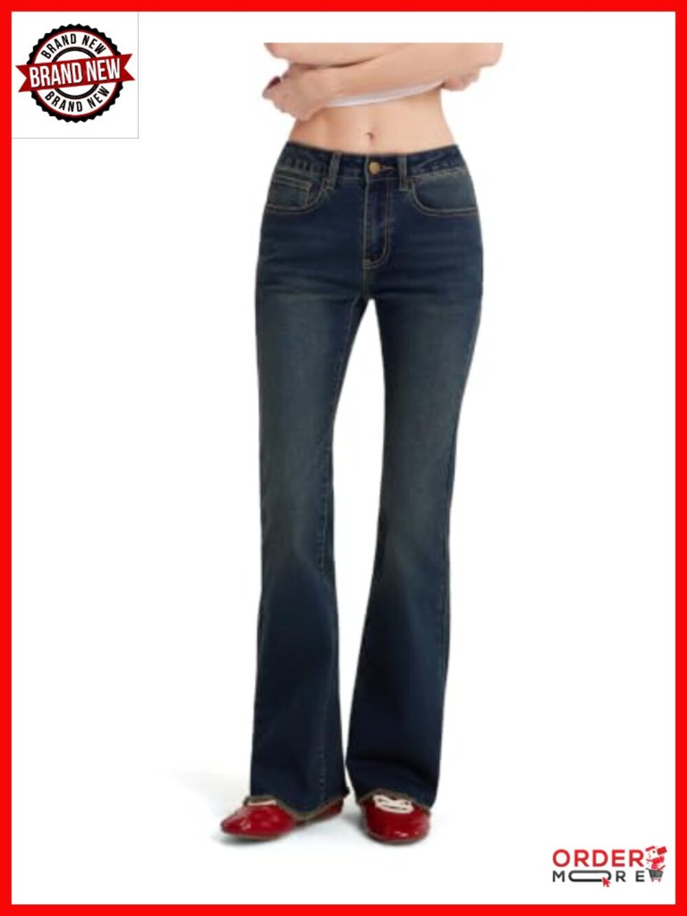 MovaFit Stretchy Bootcut Jeans Raw Hem Flare Women Low Rise Full Length